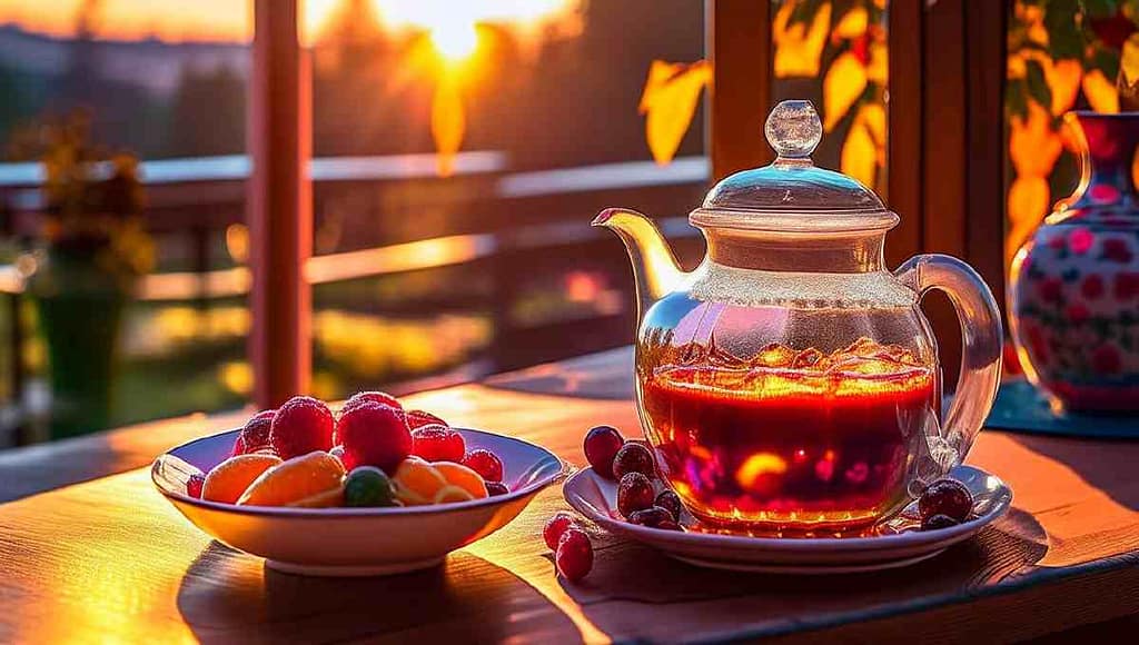 Осенний чай с ягодами и домашняя выпечка на тёплом солнечном балконе