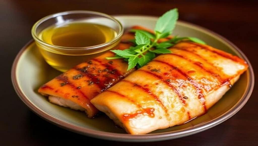 Зеленый чай в кулинарии: 3 авторских рецепта маринадов для мяса и рыбы. Почему именно эти чай рецепты приготовления работают? Филе лосося на гриле с зеленью и соусом на деревянной доске